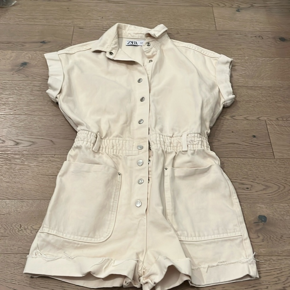 Zara Cream Denim Romper